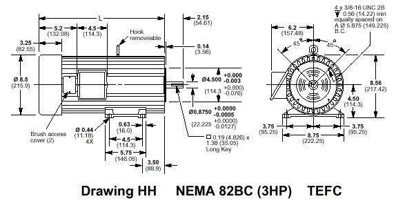 Drawing HH - NEMA 82BC(3HP) - TEFC
